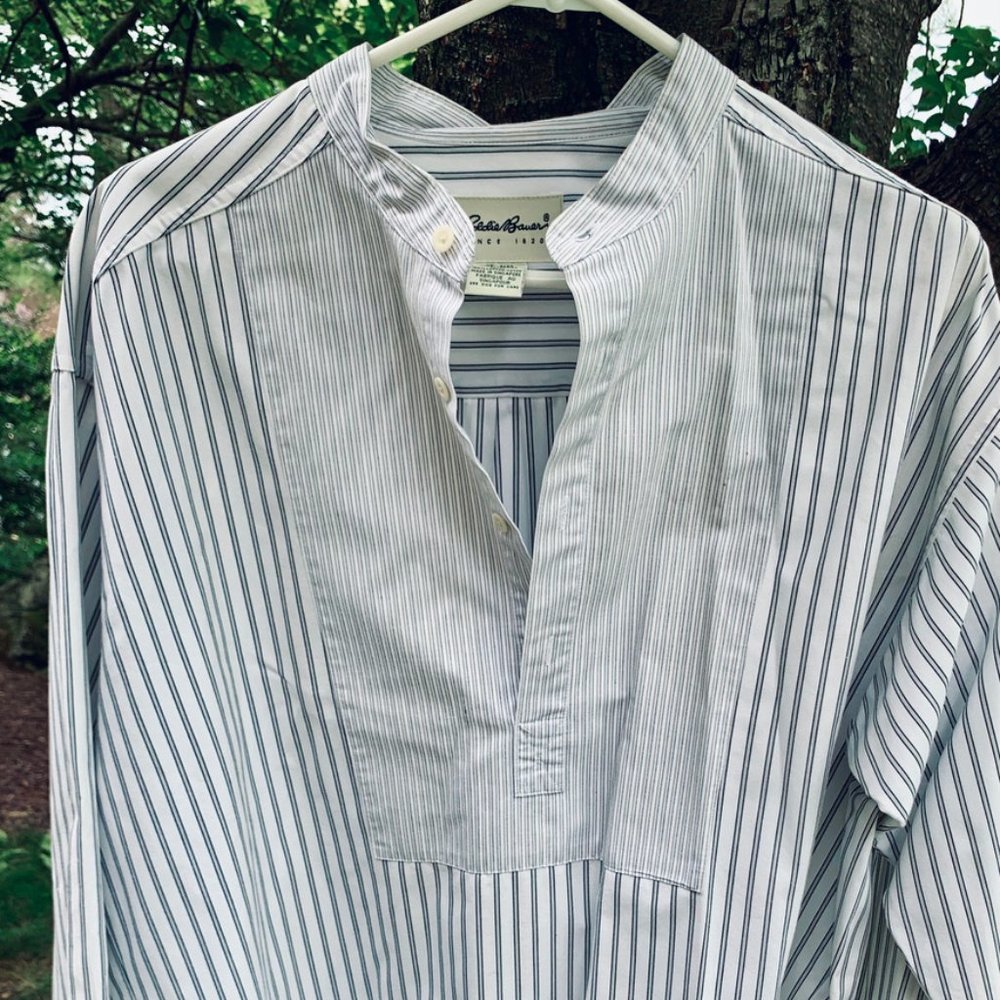 2 Eddie Bauer Men's Banded Collar Long Sleeved Shirts